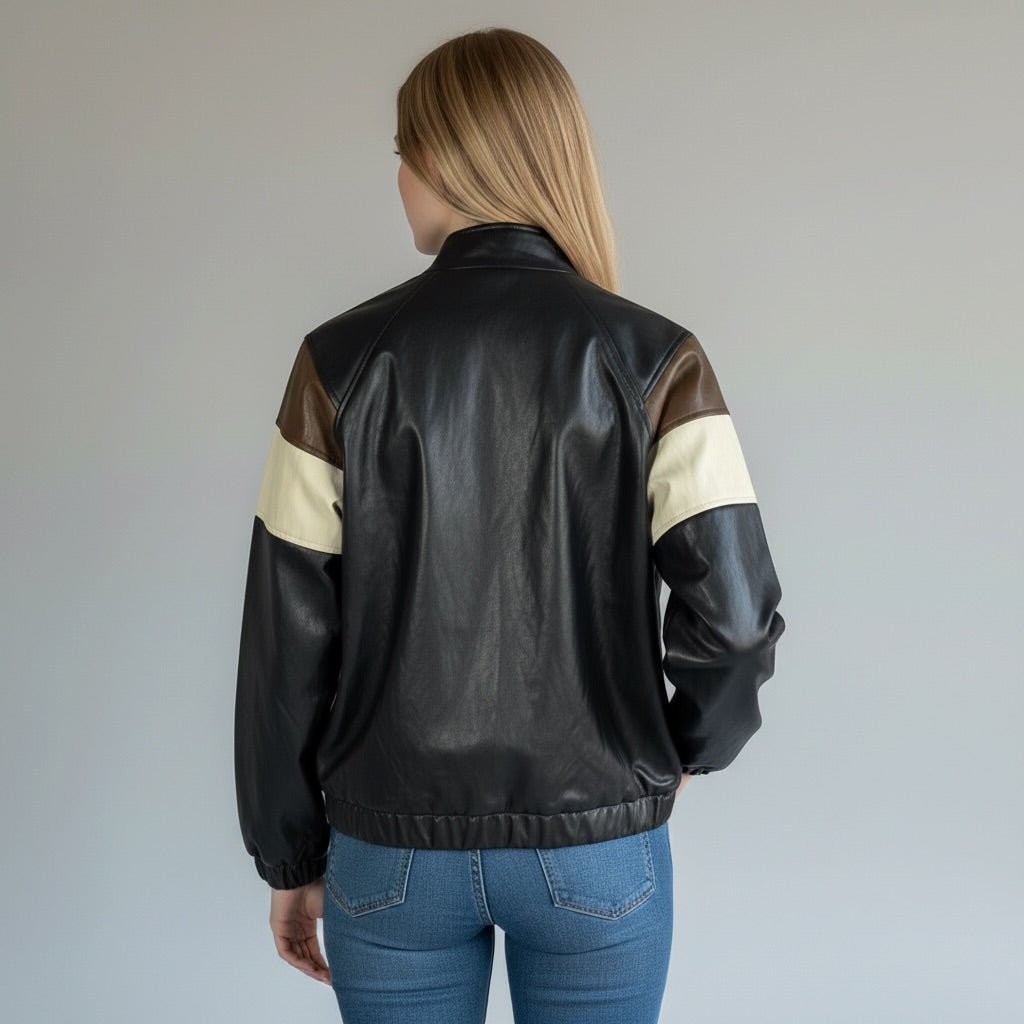 BOMBER BICOLOR IN ECOPELLE SUSY MIX - XE BLU Abbigliamento Donna