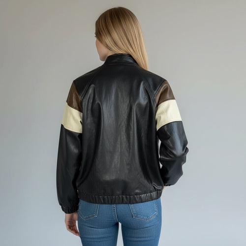 BOMBER BICOLOR IN ECOPELLE SUSY MIX - XE BLU Abbigliamento Donna