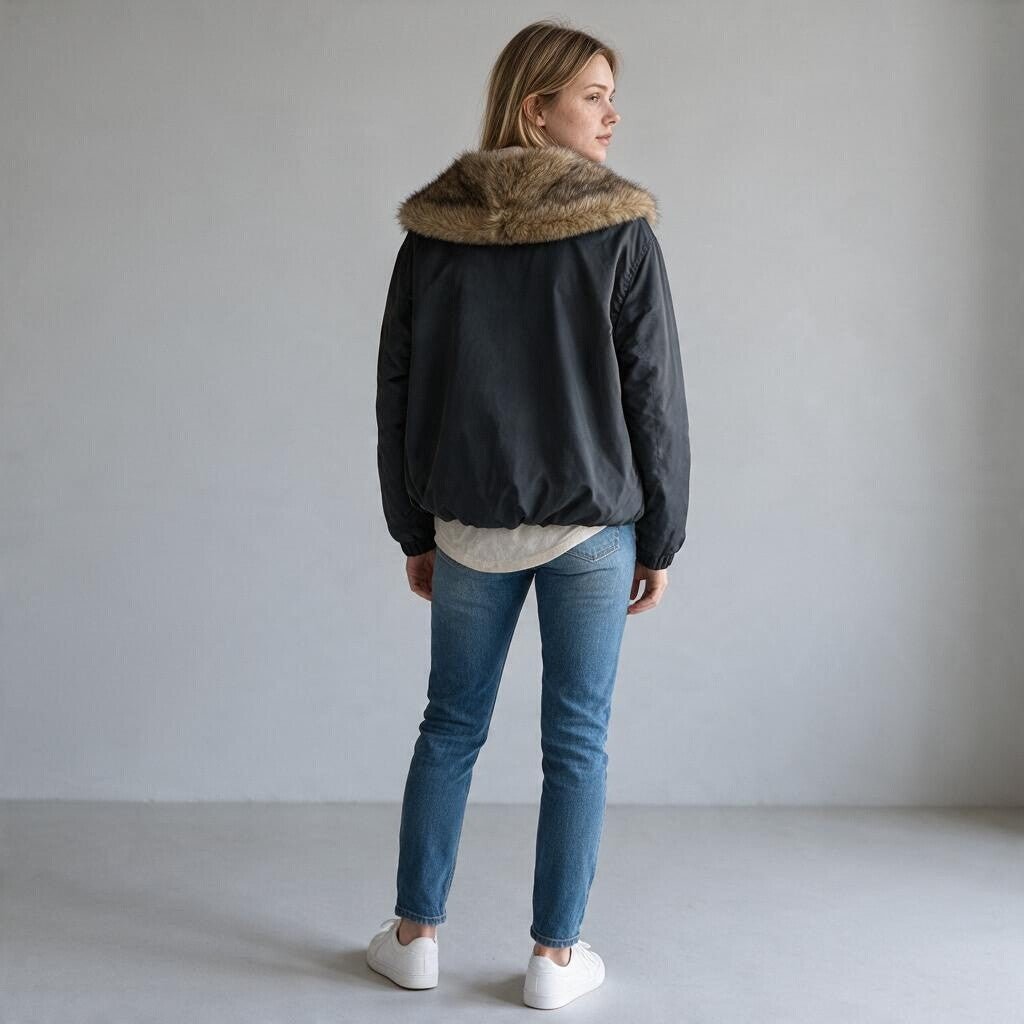 BOMBER CON INSERTO ECOPELLICCIA SUSY MIX - XE BLU Abbigliamento Donna