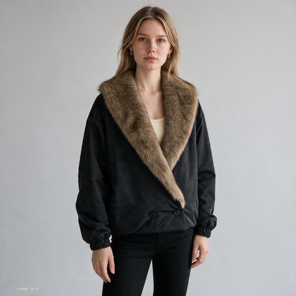 BOMBER CON INSERTO ECOPELLICCIA SUSY MIX - XE BLU Abbigliamento Donna