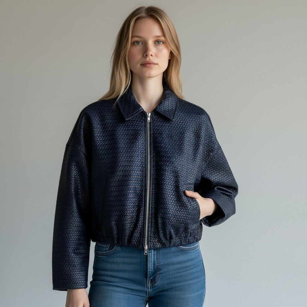 BOMBER IN ECOPELLE HAVEONE - XE BLU Abbigliamento Donna