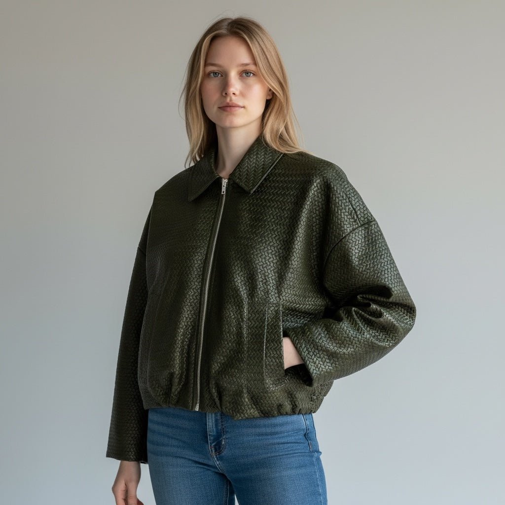 BOMBER IN ECOPELLE HAVEONE - XE BLU Abbigliamento Donna