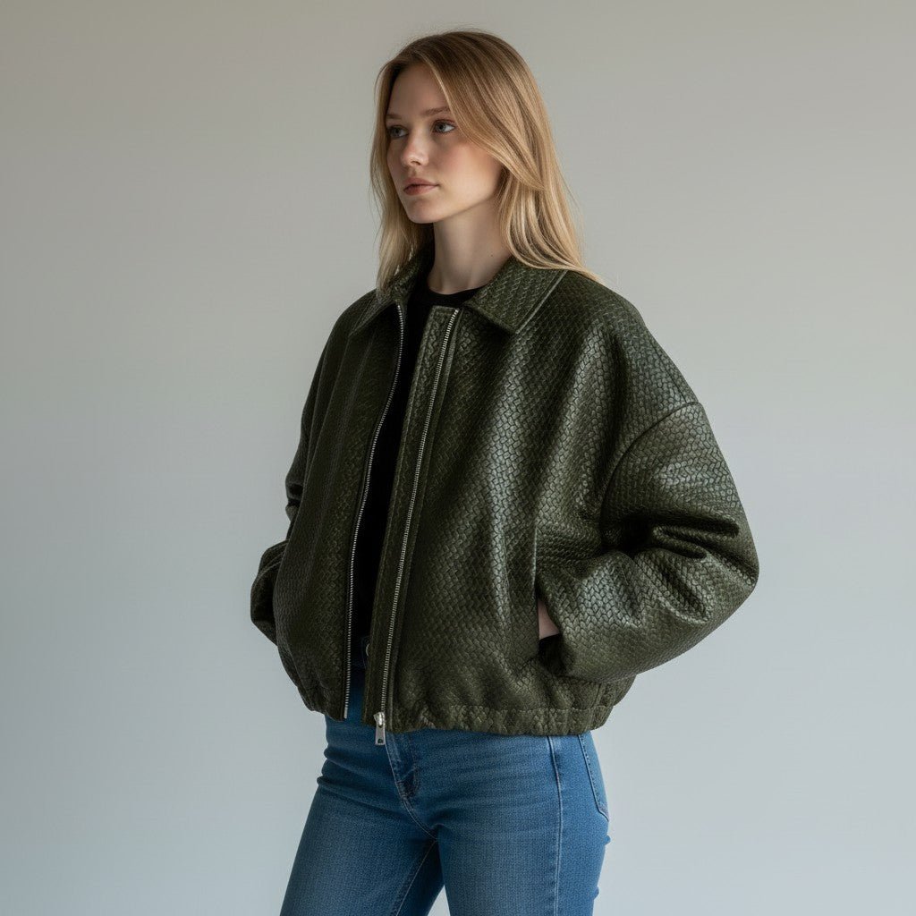 BOMBER IN ECOPELLE HAVEONE - XE BLU Abbigliamento Donna