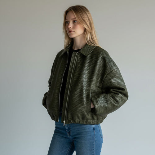 BOMBER IN ECOPELLE HAVEONE - XE BLU Abbigliamento Donna