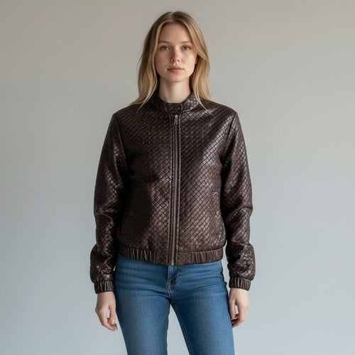 BOMBER IN ECOPELLE INTRECCIATA SUSY MIX - XE BLU Abbigliamento Donna