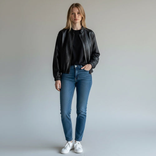 BOMBER IN ECOPELLE INTRECCIATA SUSY MIX - XE BLU Abbigliamento Donna