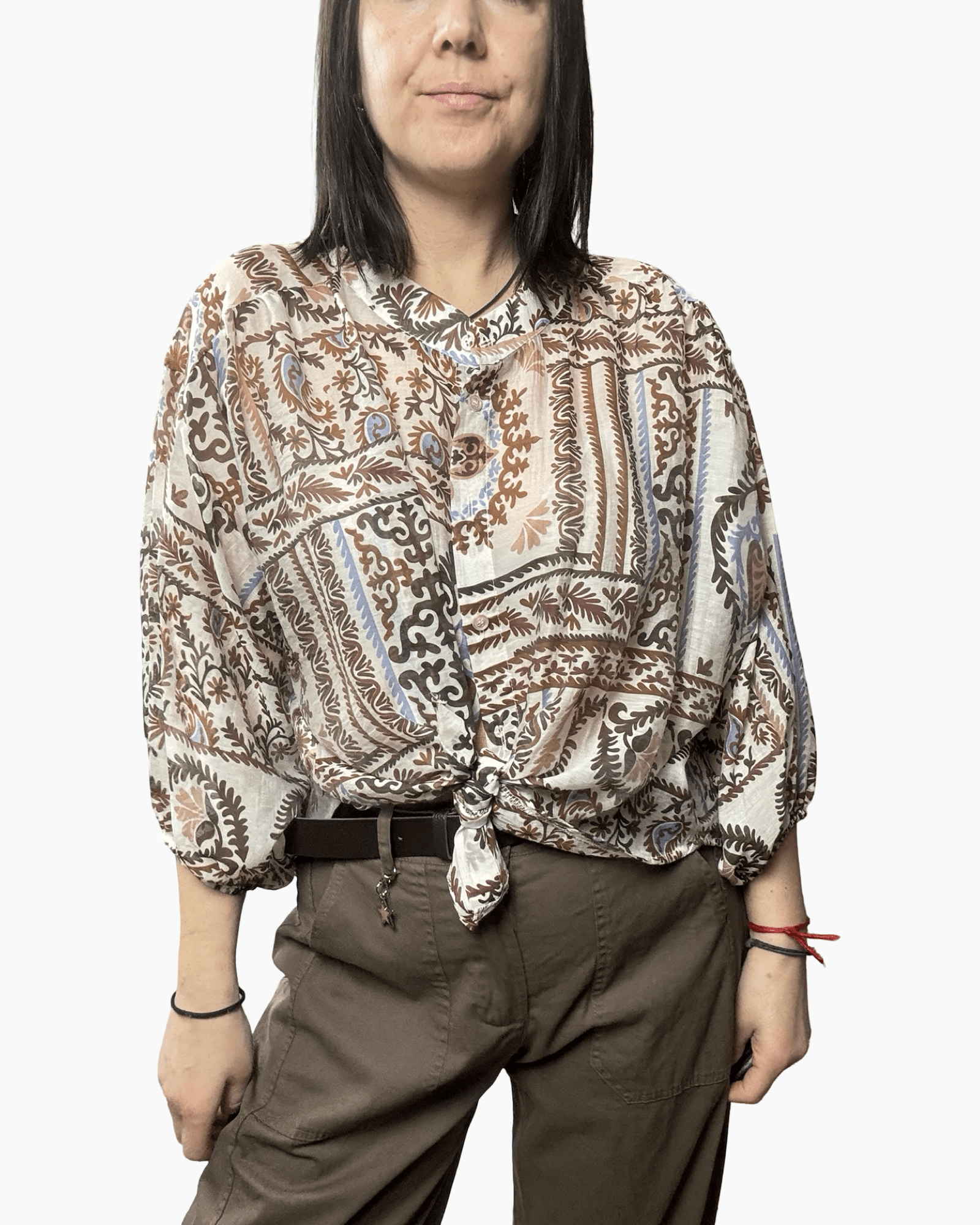 CAMICIA A FANTASIA COLLO COREANA SUSY MIX - XE BLU ABBIGLIAMENTO