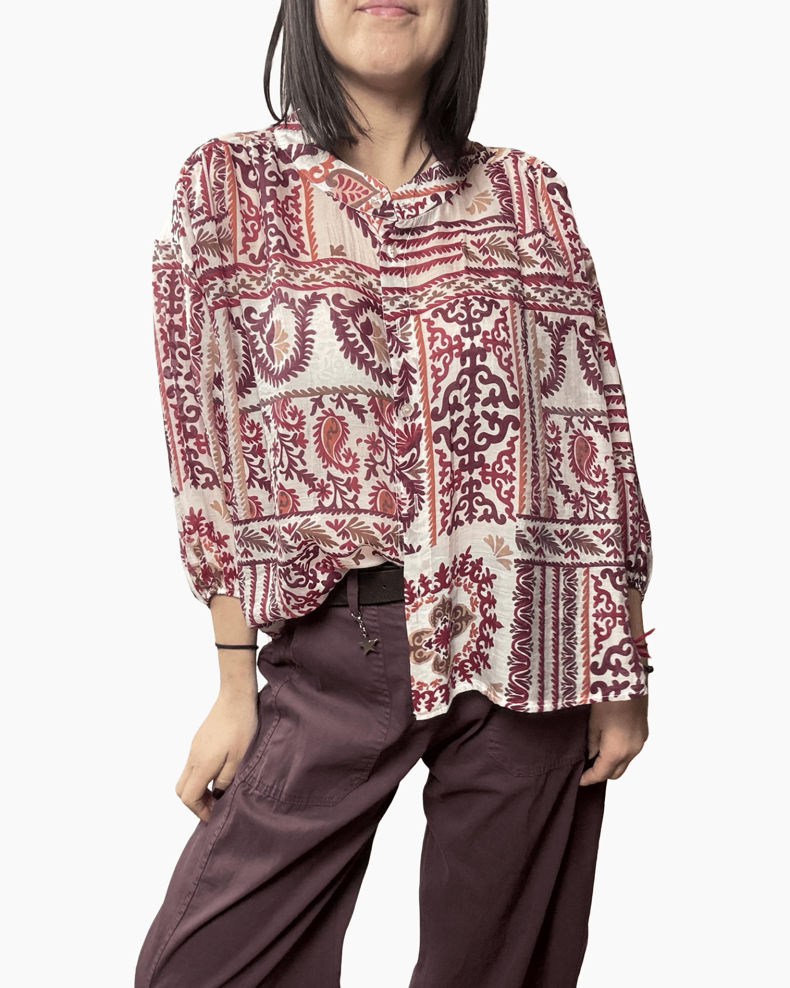 CAMICIA A FANTASIA COLLO COREANA SUSY MIX - XE BLU ABBIGLIAMENTO