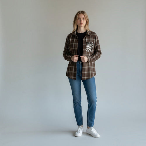 CAMICIA A QUADRI CON TASCA PAILLETTES SUSY MIX - XE BLU Abbigliamento Donna