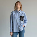 CAMICIA A RIGHE CON TASCA PAILLETTES SUSY MIX - XE BLU Abbigliamento Donna