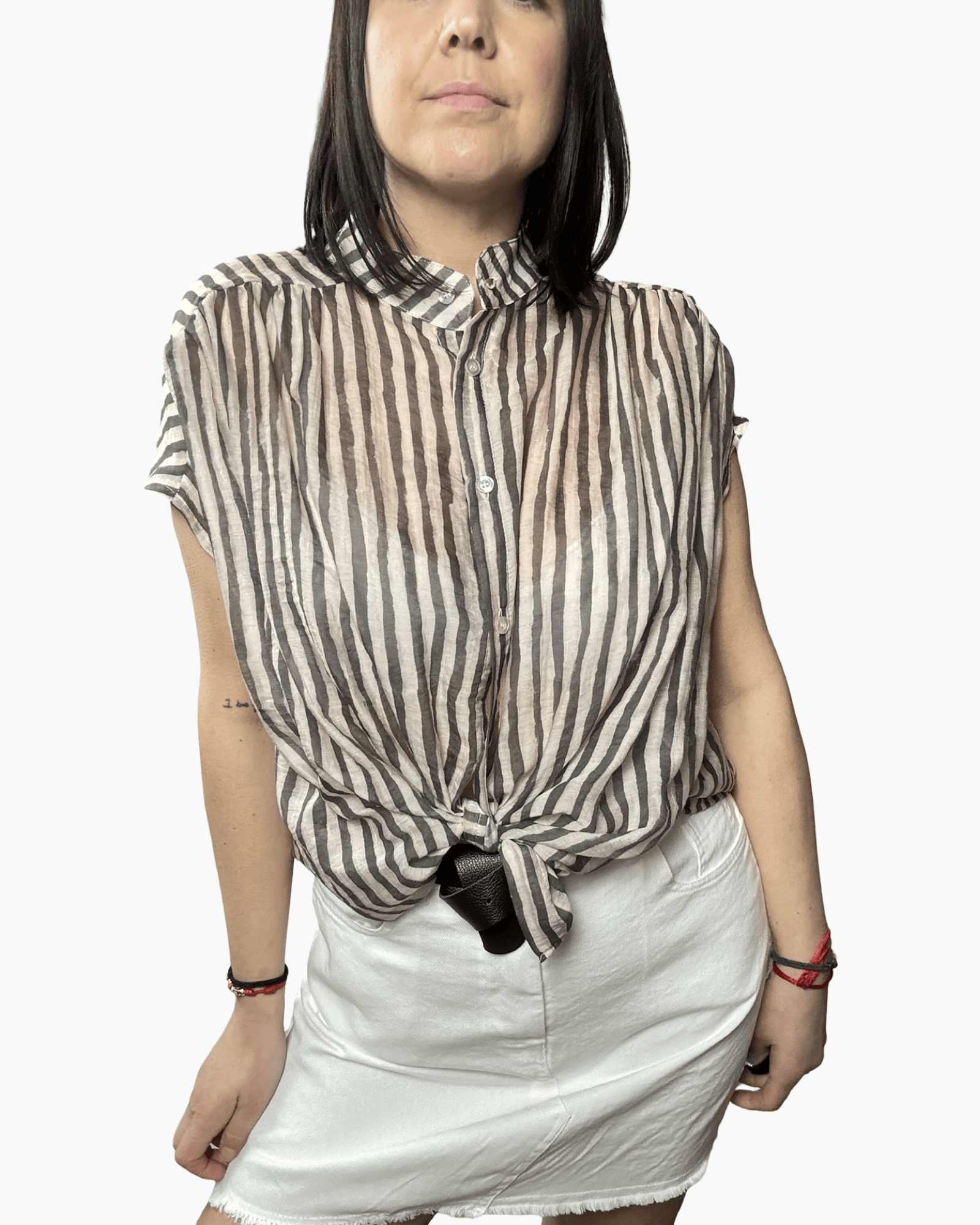 CAMICIA ANNODATA A RIGHE SUSY MIX - XE BLU ABBIGLIAMENTO
