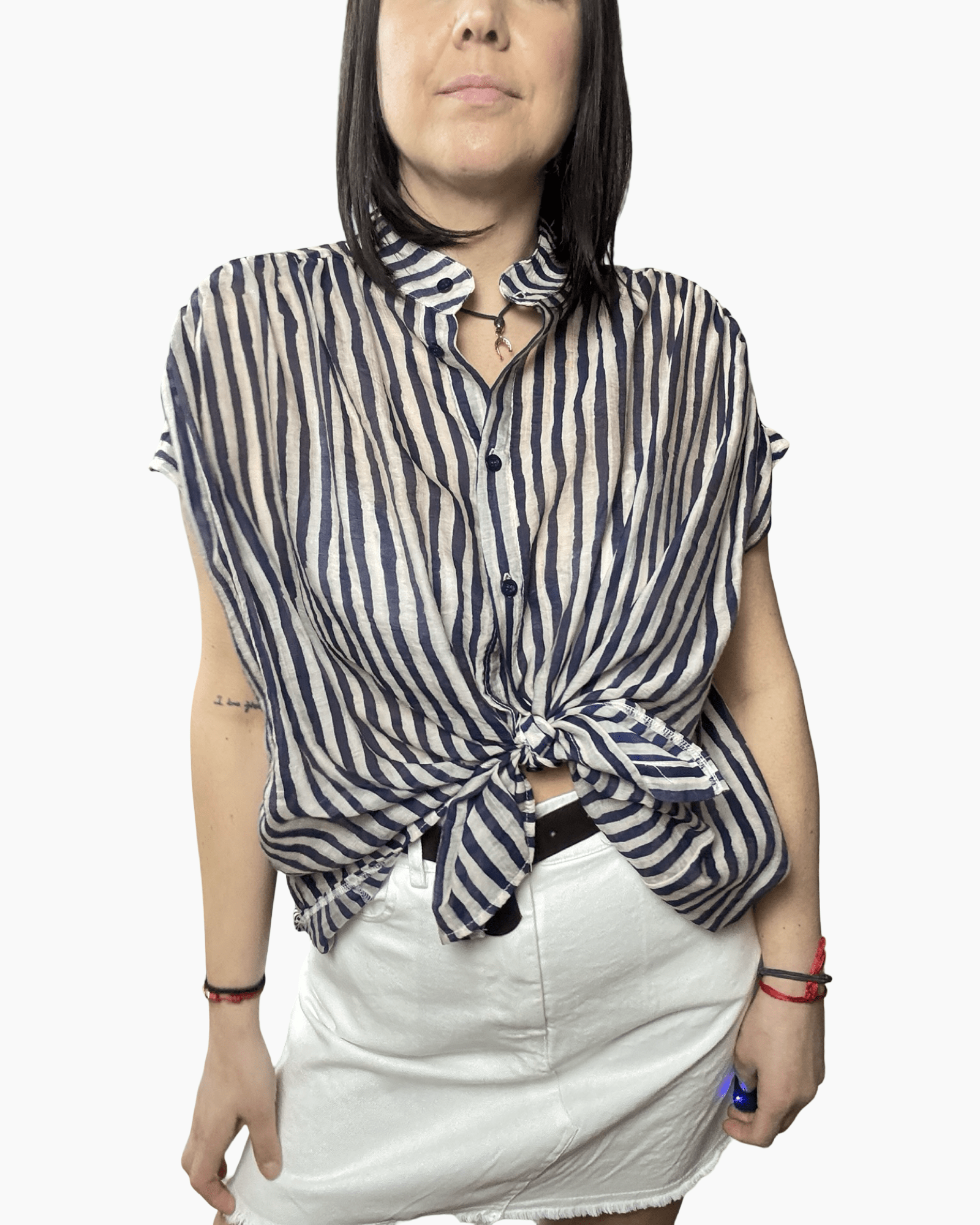 CAMICIA ANNODATA A RIGHE SUSY MIX - XE BLU ABBIGLIAMENTO
