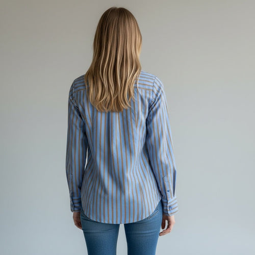 CAMICIA BASIC A RIGHE SUSY MIX - XE BLU Abbigliamento Donna