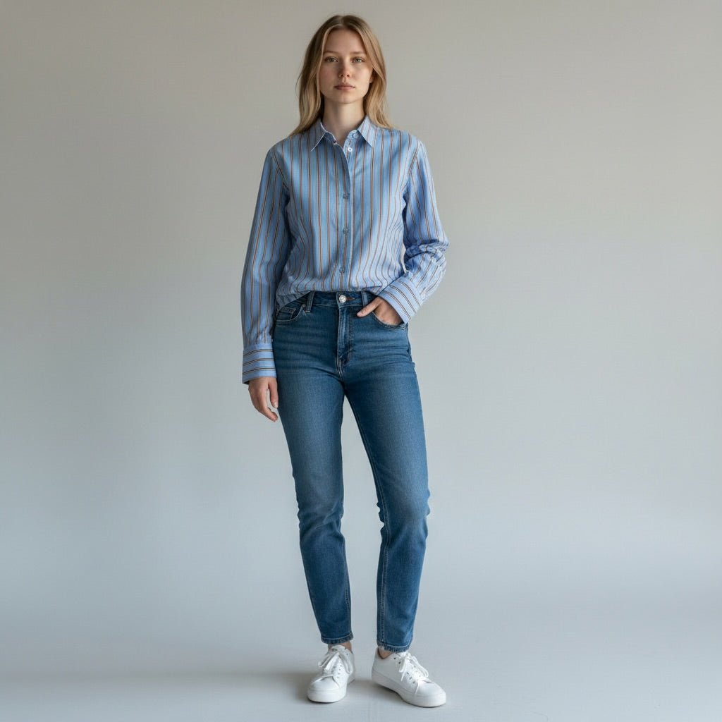 CAMICIA BASIC A RIGHE SUSY MIX - XE BLU Abbigliamento Donna