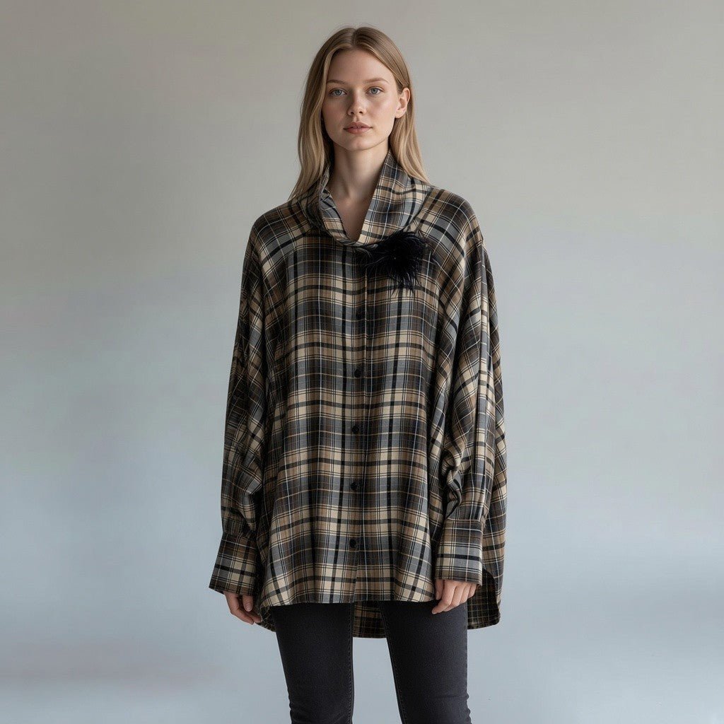 CAMICIA CHECK BLU CON PIUME MOTEL - XE BLU Abbigliamento Donna