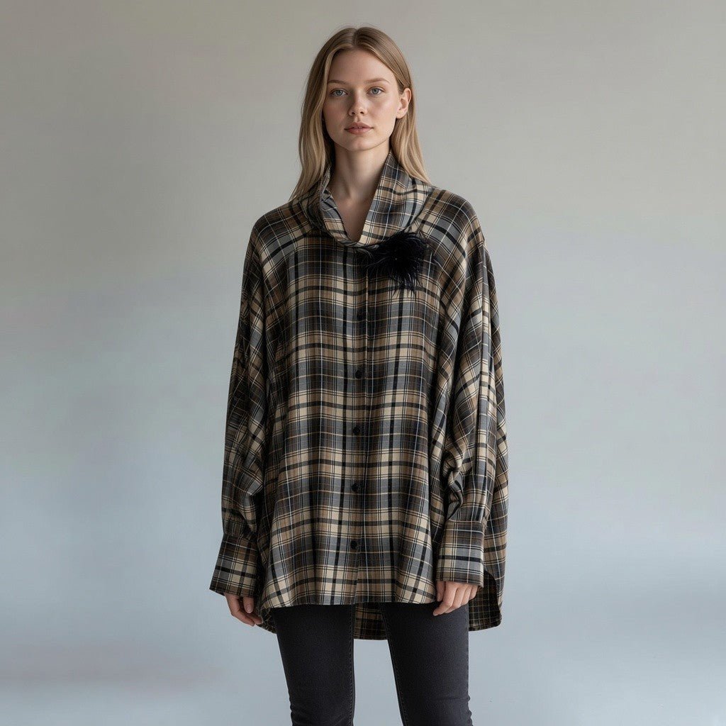 CAMICIA CHECK BLU CON PIUME MOTEL - XE BLU Abbigliamento Donna