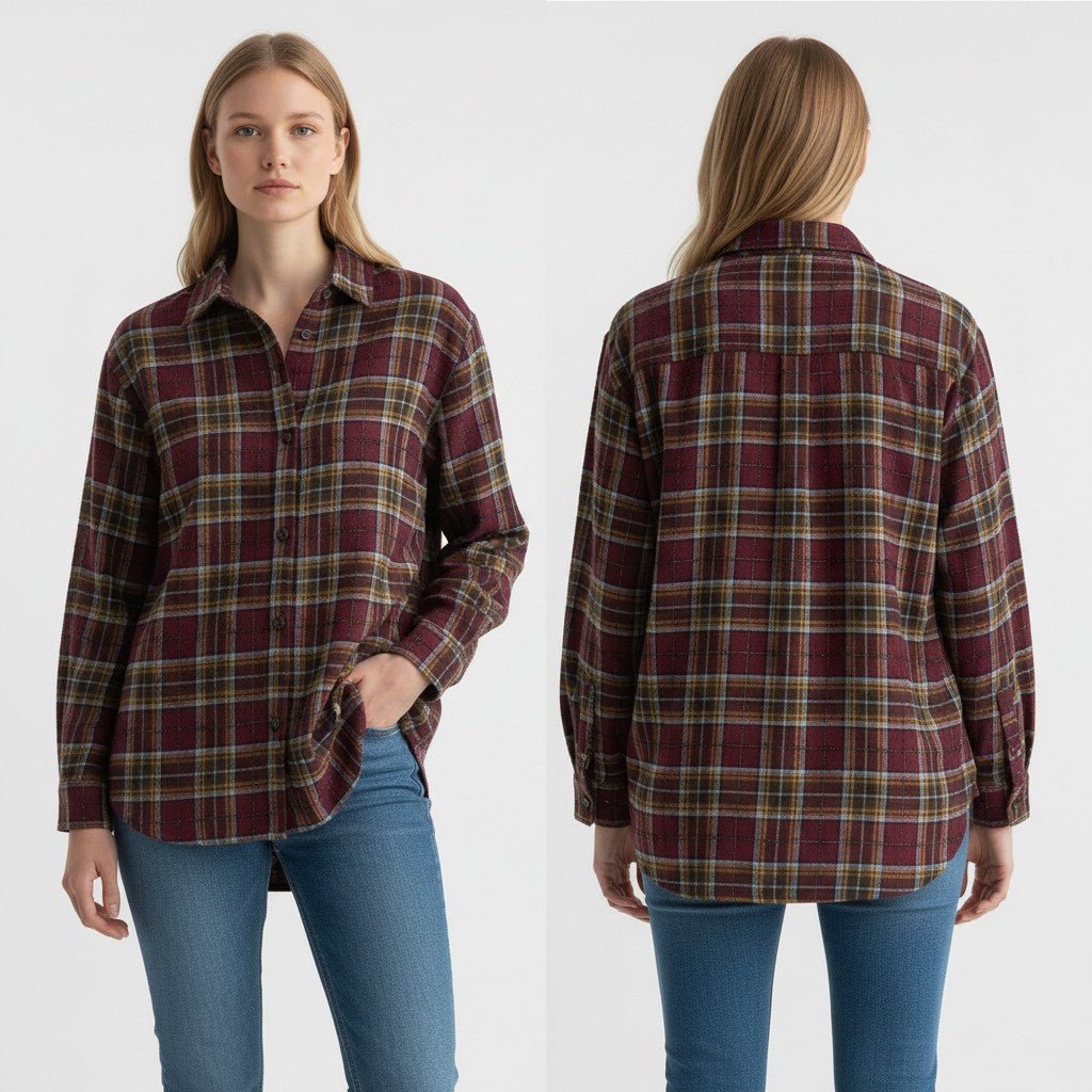 CAMICIA CHECK BORDEAUX-AZZURRO TENSIONE IN - XE BLU Abbigliamento Donna