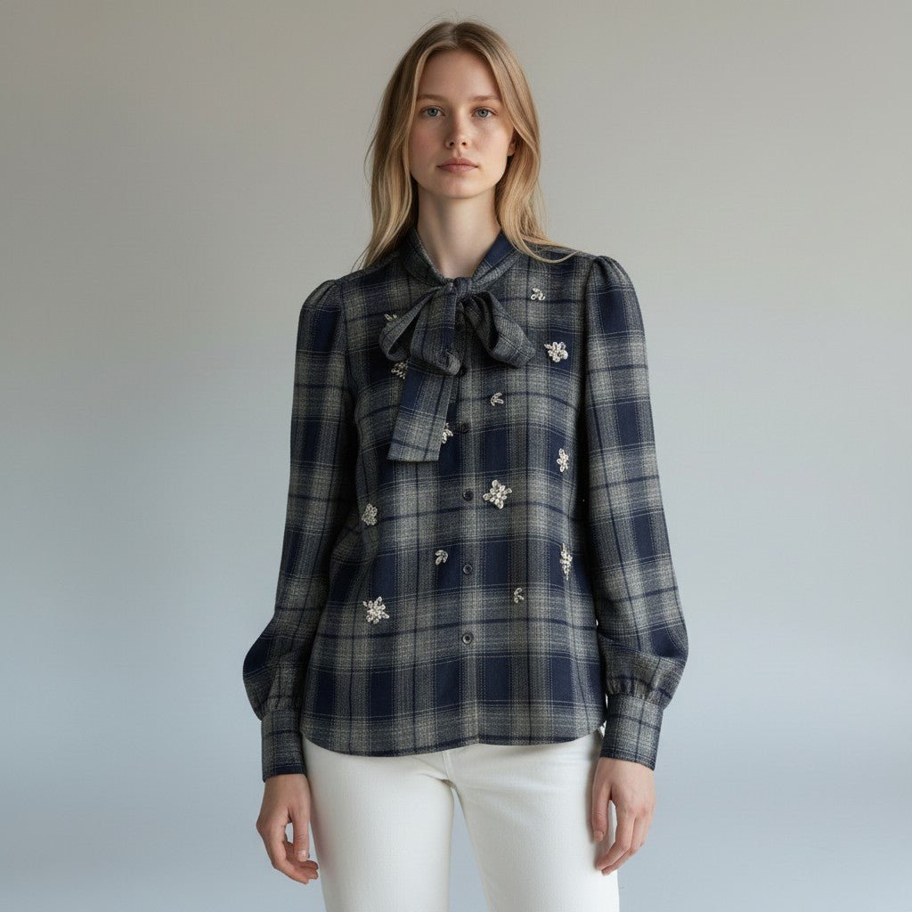 CAMICIA CHECK CON CABOCHON VICOLO - XE BLU Abbigliamento Donna