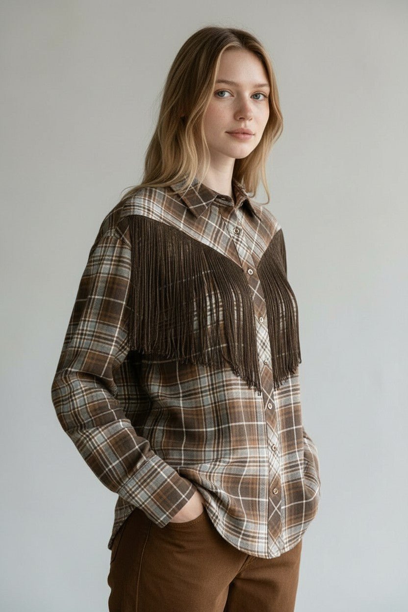 CAMICIA CHECK CON FRANGE DIXIE - XE BLU Abbigliamento Donna