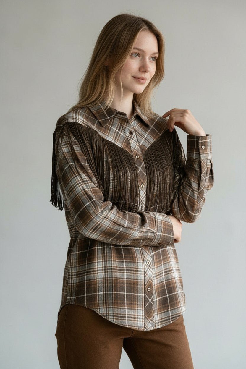 CAMICIA CHECK CON FRANGE DIXIE - XE BLU Abbigliamento Donna