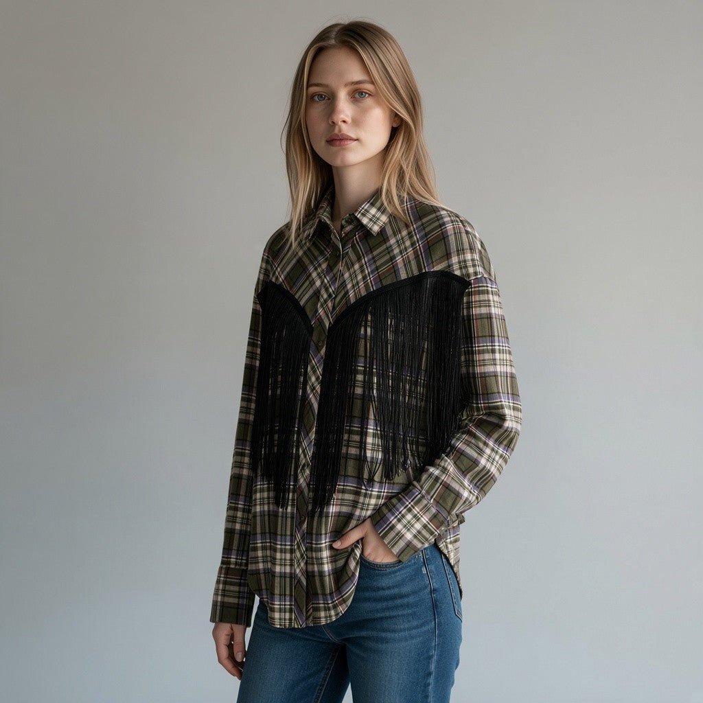 CAMICIA CHECK CON FRANGE HAVEONE - XE BLU Abbigliamento Donna