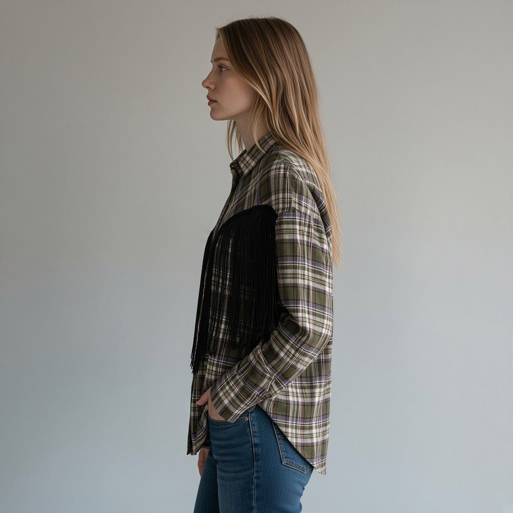 CAMICIA CHECK CON FRANGE HAVEONE - XE BLU Abbigliamento Donna