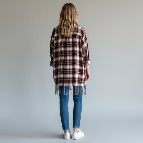 CAMICIA CHECK CON FRANGE TENSIONE IN - XE BLU Abbigliamento Donna