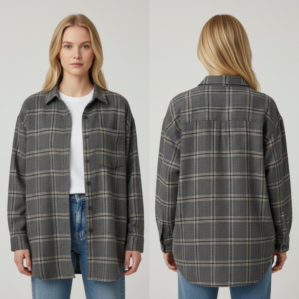 CAMICIA CHECK GRIGIA TENSIONE IN - XE BLU Abbigliamento Donna