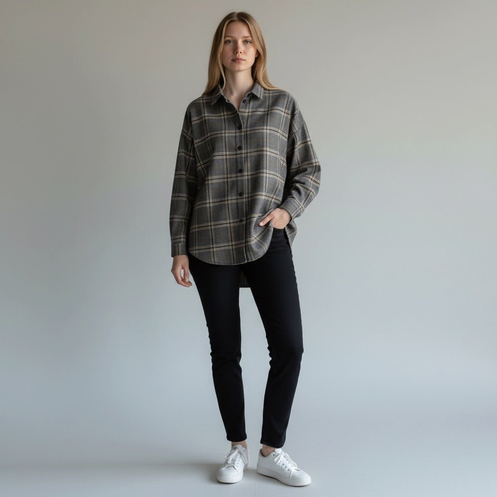 CAMICIA CHECK GRIGIA TENSIONE IN - XE BLU Abbigliamento Donna