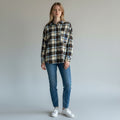 CAMICIA CHECK SCRITTA TASCA TENSIONE IN - XE BLU Abbigliamento Donna