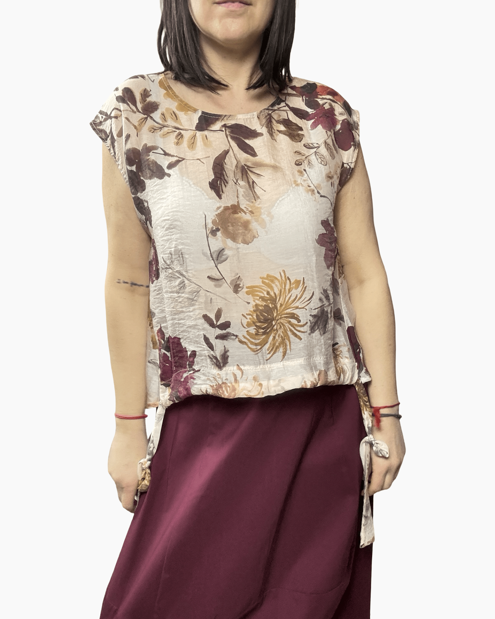 CAMICIA CON COULISSE A FIORI VICOLO - XE BLU ABBIGLIAMENTO