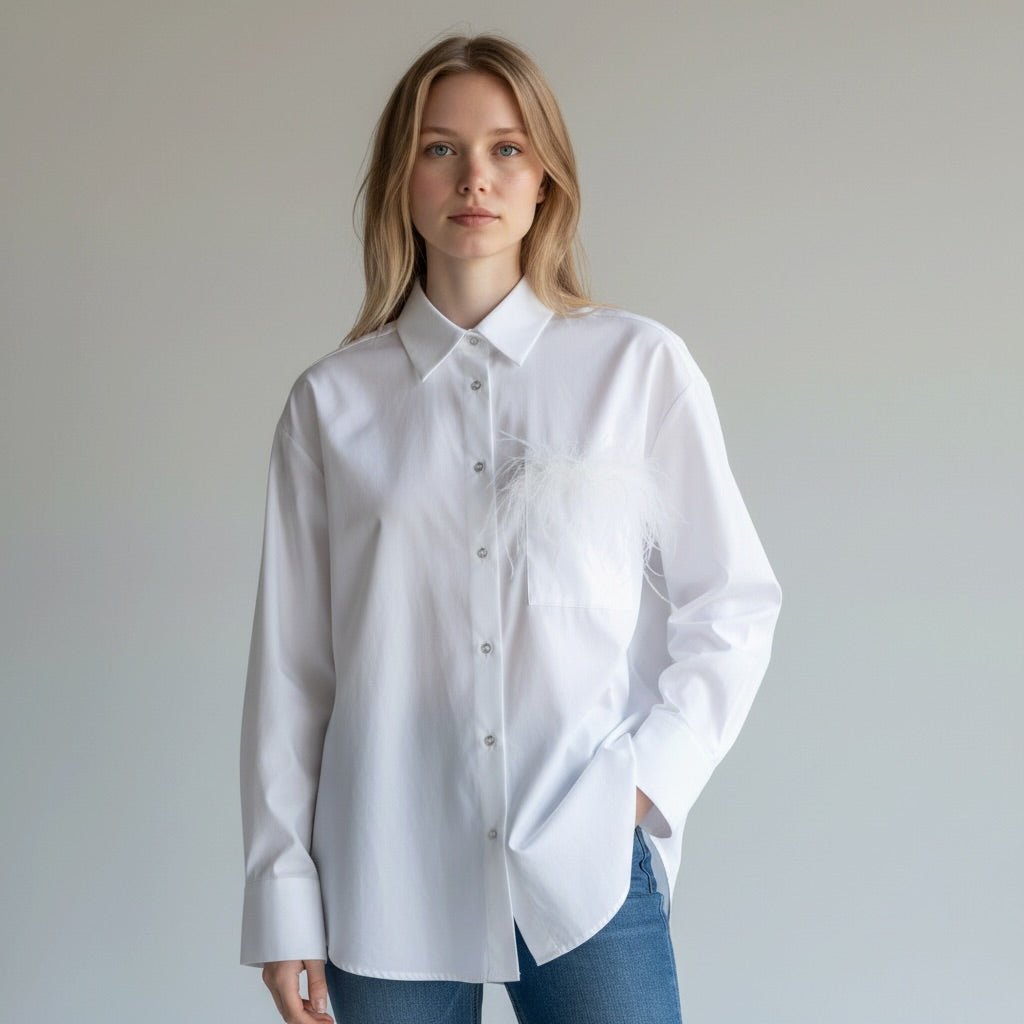 CAMICIA CON PIUMA TENSIONE IN - XE BLU Abbigliamento Donna