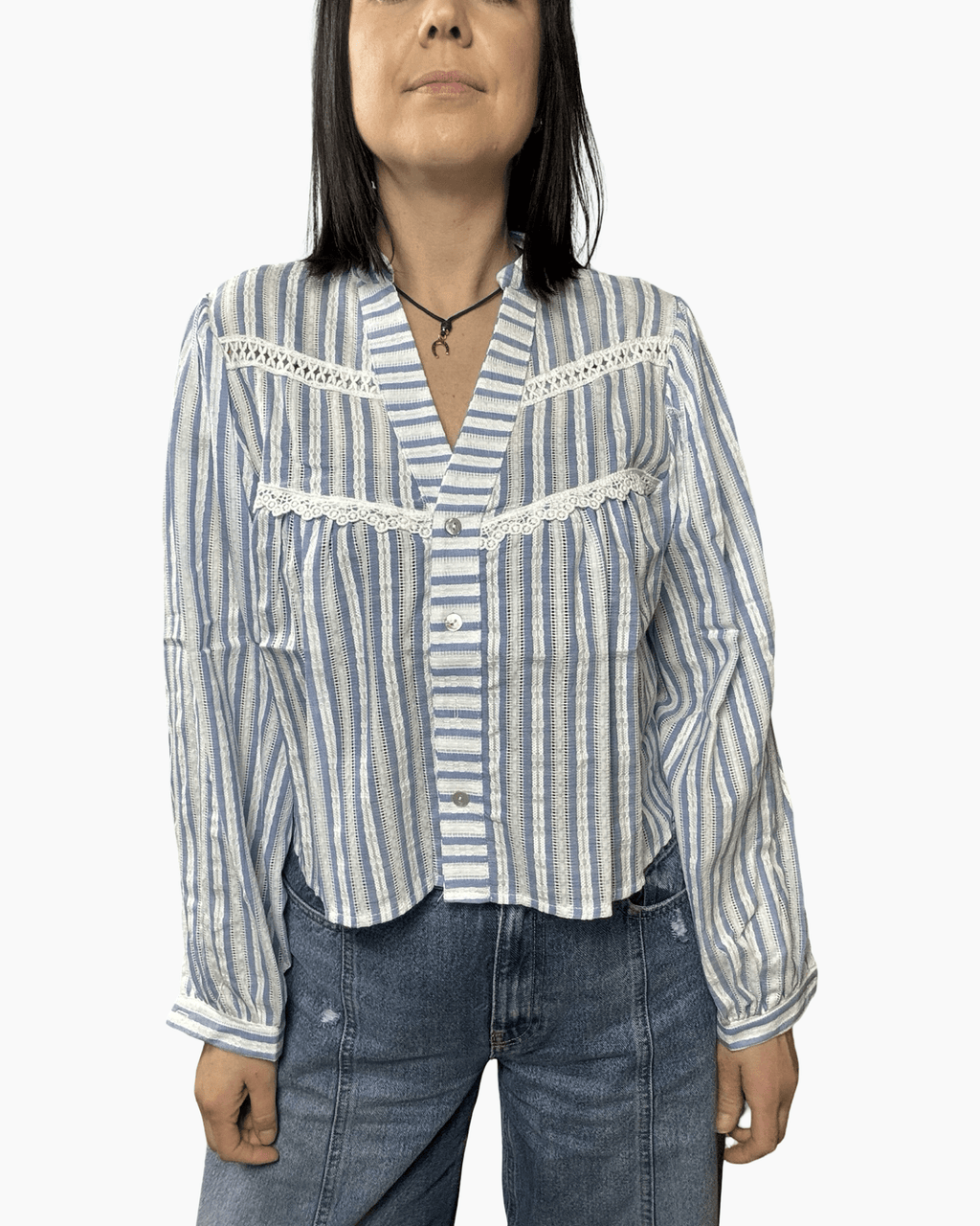 CAMICIA CROPPED RIGATA SUSY MIX - XE BLU ABBIGLIAMENTO