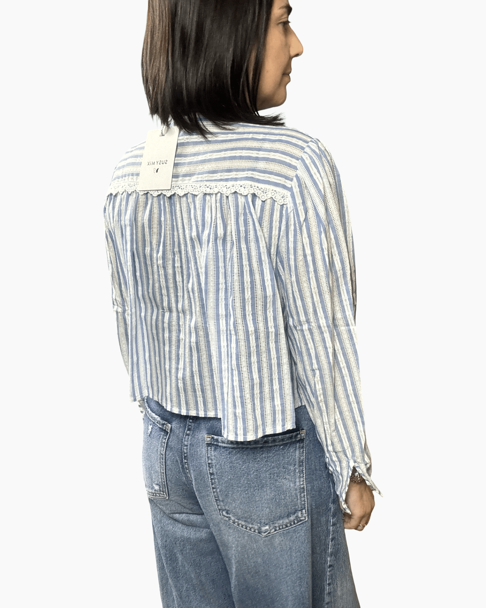 CAMICIA CROPPED RIGATA SUSY MIX - XE BLU ABBIGLIAMENTO