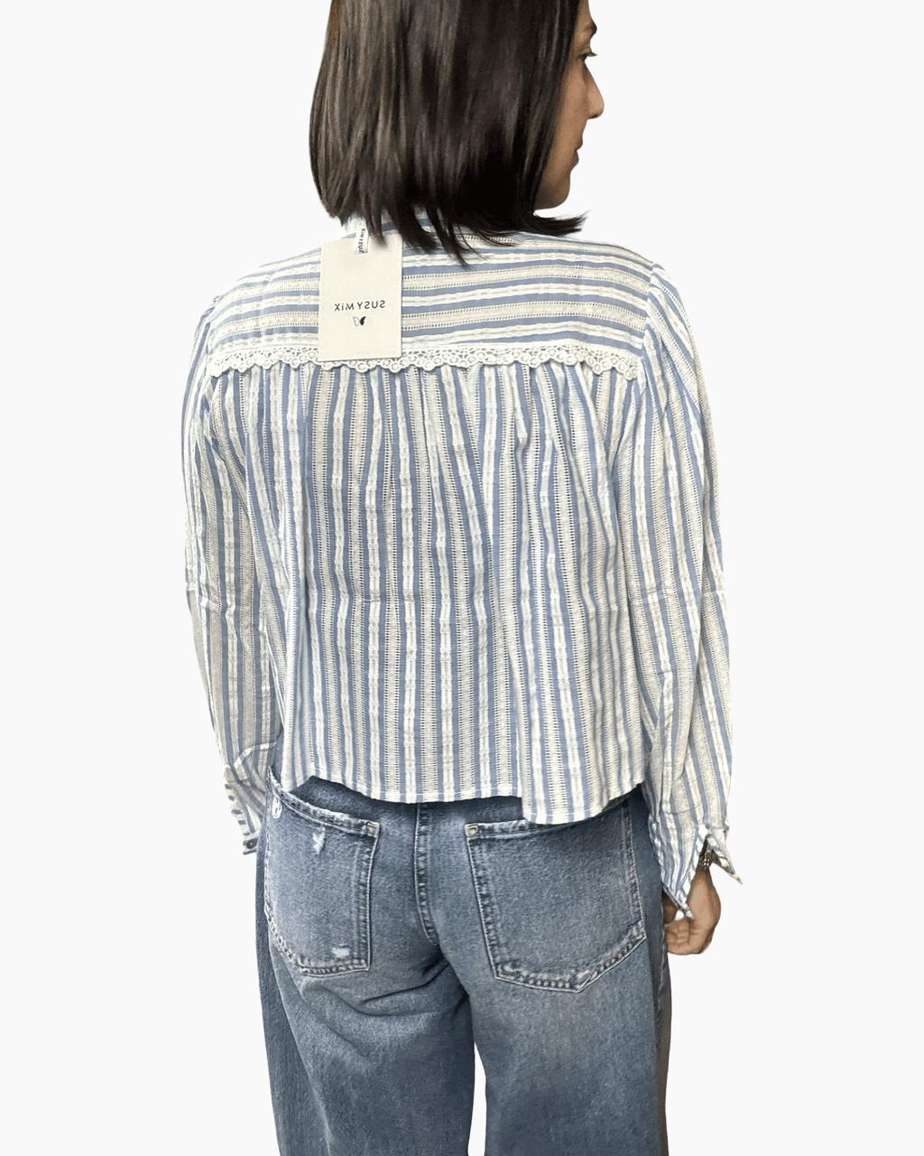 CAMICIA CROPPED RIGATA SUSY MIX - XE BLU ABBIGLIAMENTO