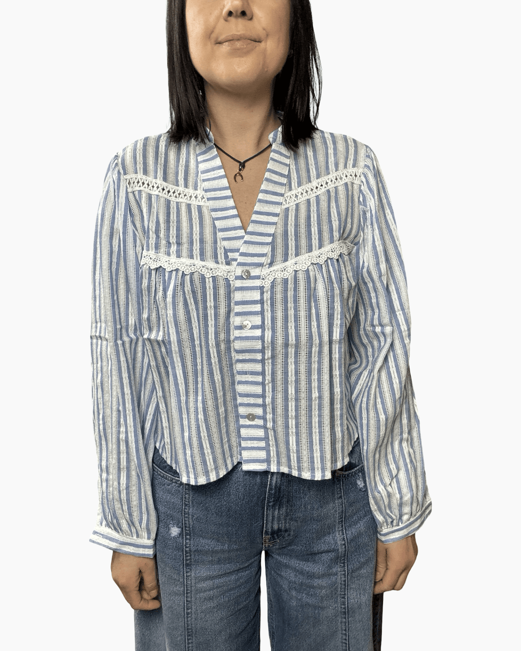 CAMICIA CROPPED RIGATA SUSY MIX - XE BLU ABBIGLIAMENTO