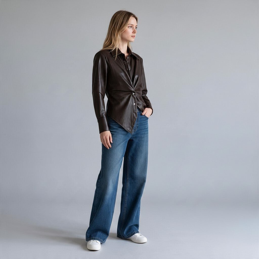 CAMICIA IN ECOPELLE TENSIONE IN - XE BLU Abbigliamento Donna