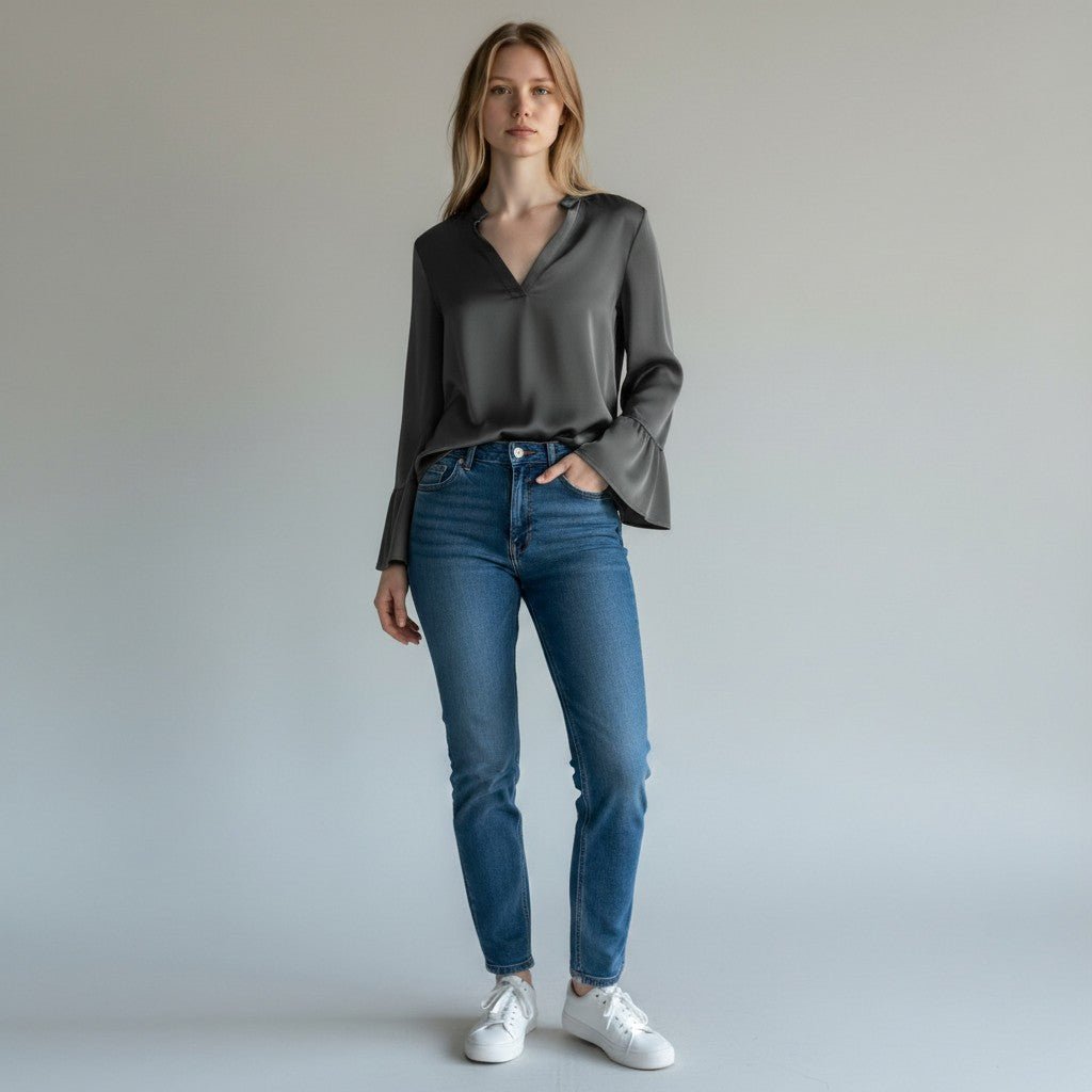 CAMICIA MANICA A CAMPANA TENSIONE IN - XE BLU Abbigliamento Donna