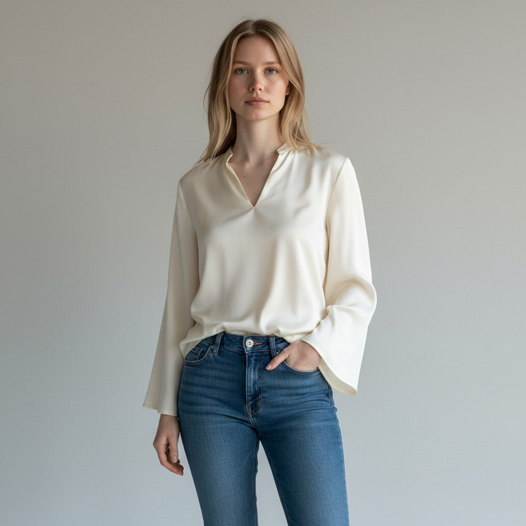 CAMICIA MANICA A CAMPANA TENSIONE IN - XE BLU Abbigliamento Donna