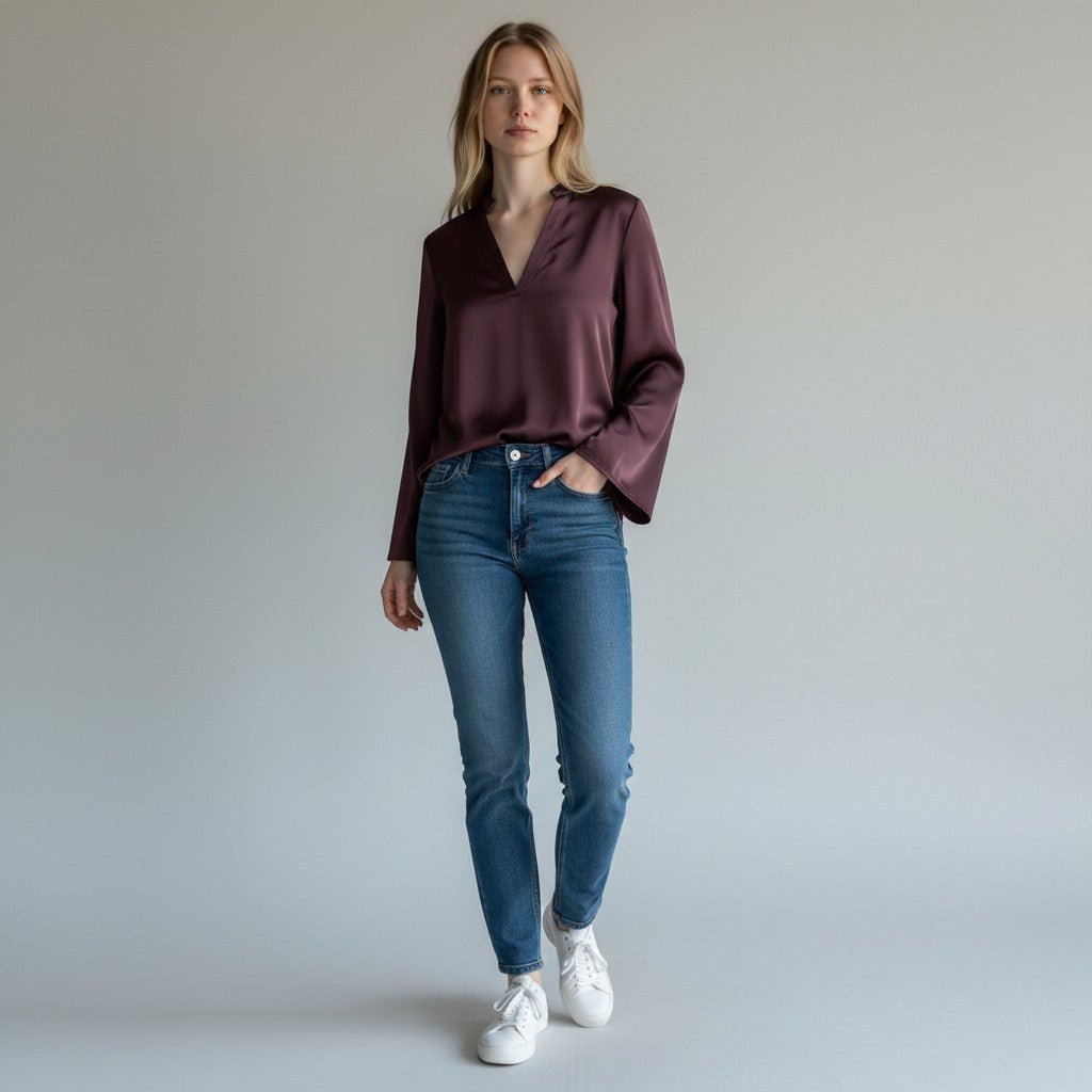 CAMICIA MANICA A CAMPANA TENSIONE IN - XE BLU Abbigliamento Donna