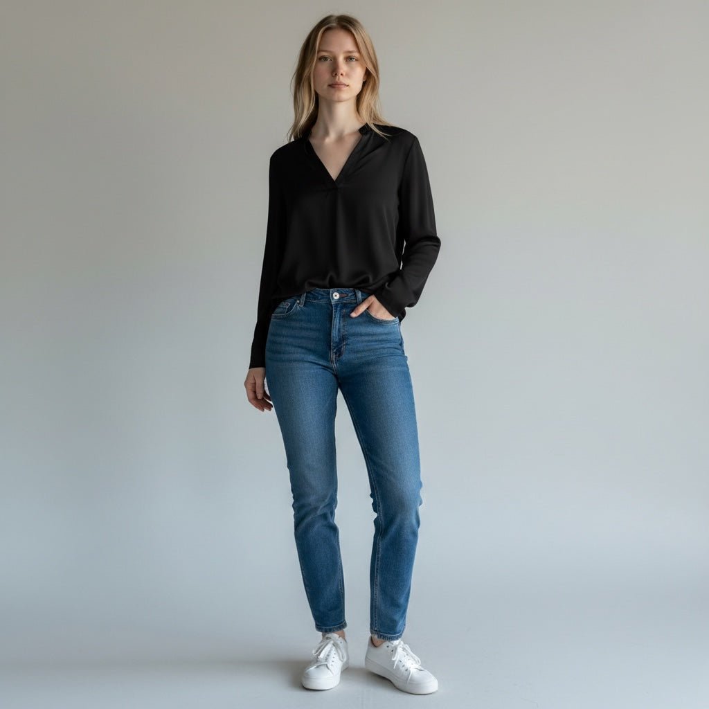 CAMICIA MANICA A CAMPANA TENSIONE IN - XE BLU Abbigliamento Donna