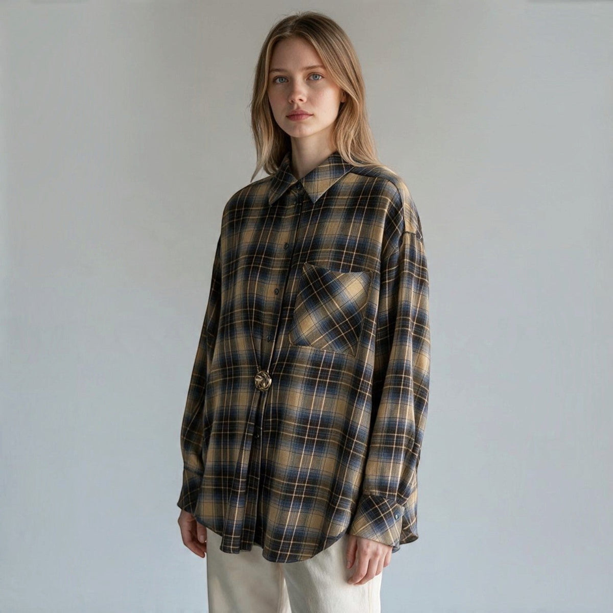 CAMICIA OVER CON SPILLA HAVEONE - XE BLU Abbigliamento Donna