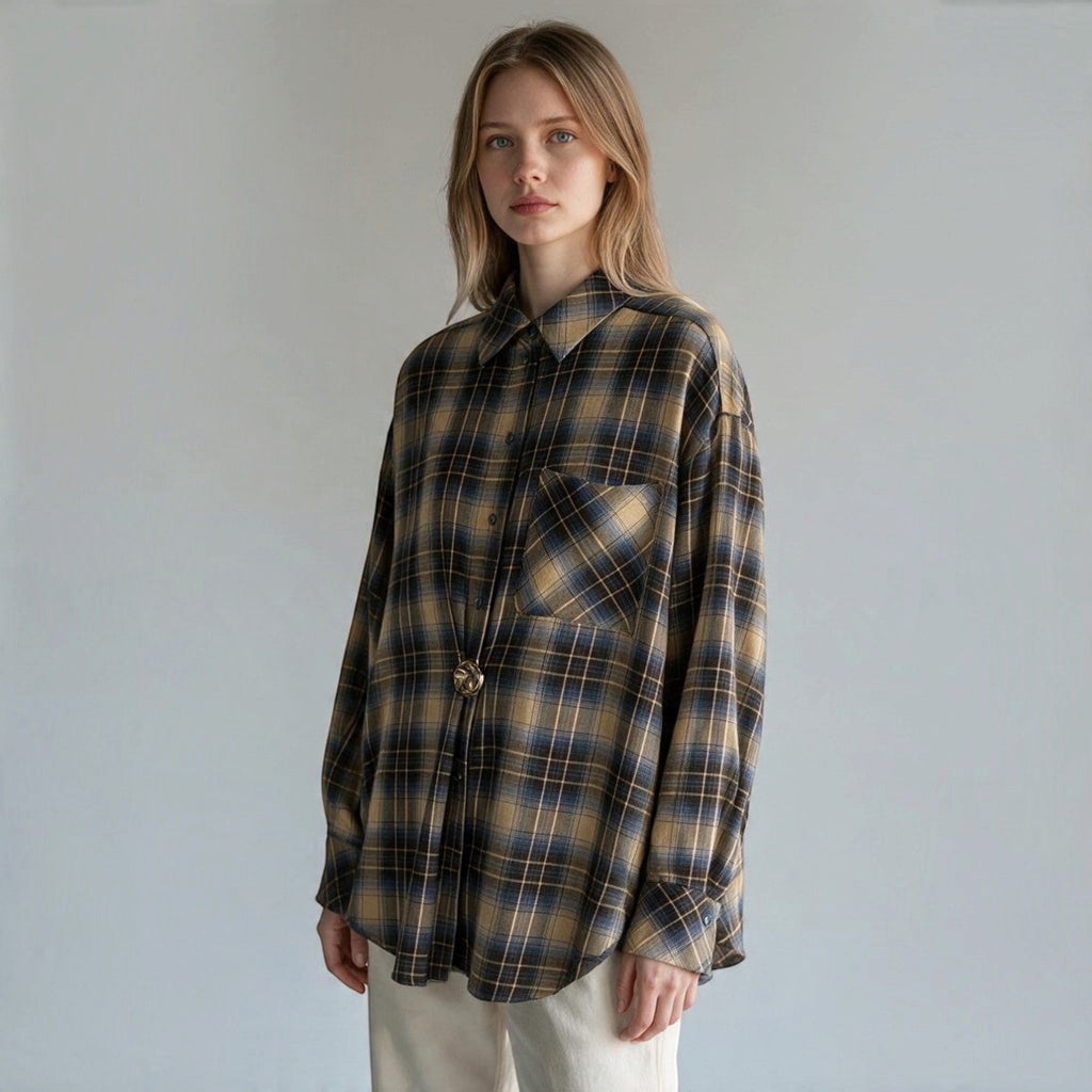 CAMICIA OVER CON SPILLA HAVEONE - XE BLU Abbigliamento Donna