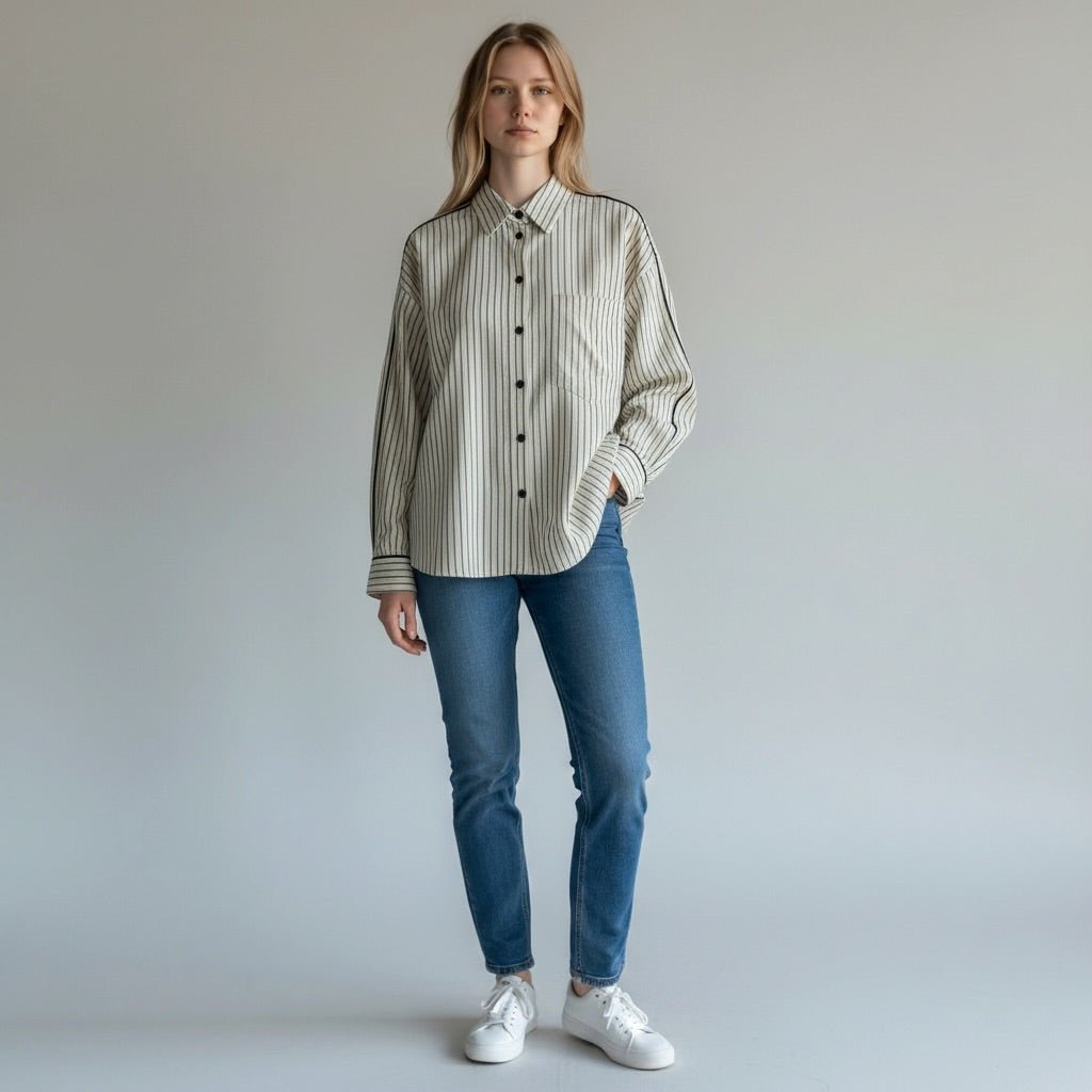 CAMICIA OVER RIGATA SUSY MIX - XE BLU Abbigliamento Donna
