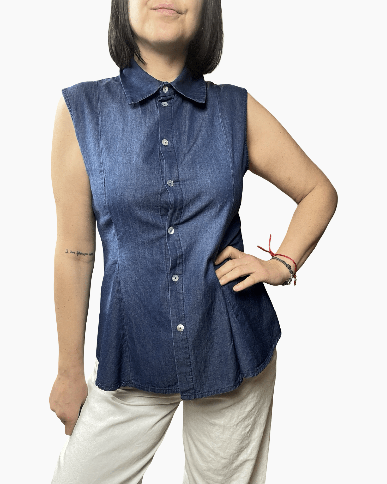 CAMICIA PEPLO IN CHAMBRAY SUSY MIX - XE BLU ABBIGLIAMENTO