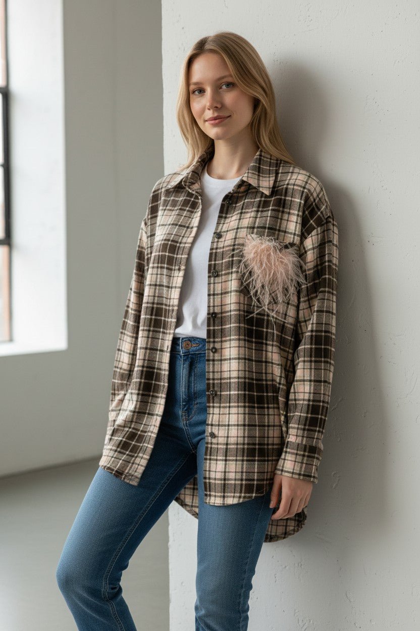 CAMICIA QUADRO CON PIUME MOTEL - XE BLU Abbigliamento Donna