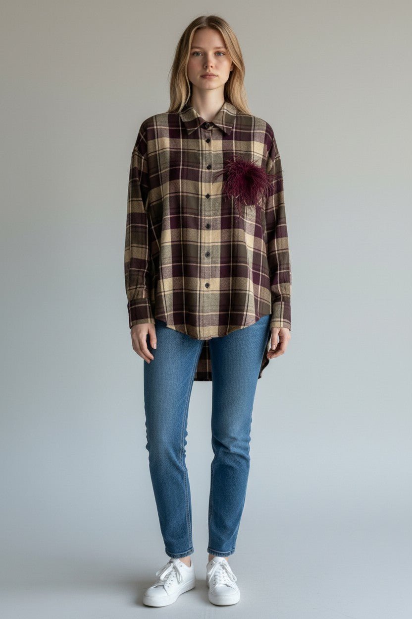 CAMICIA QUADRO CON PIUME MOTEL - XE BLU Abbigliamento Donna