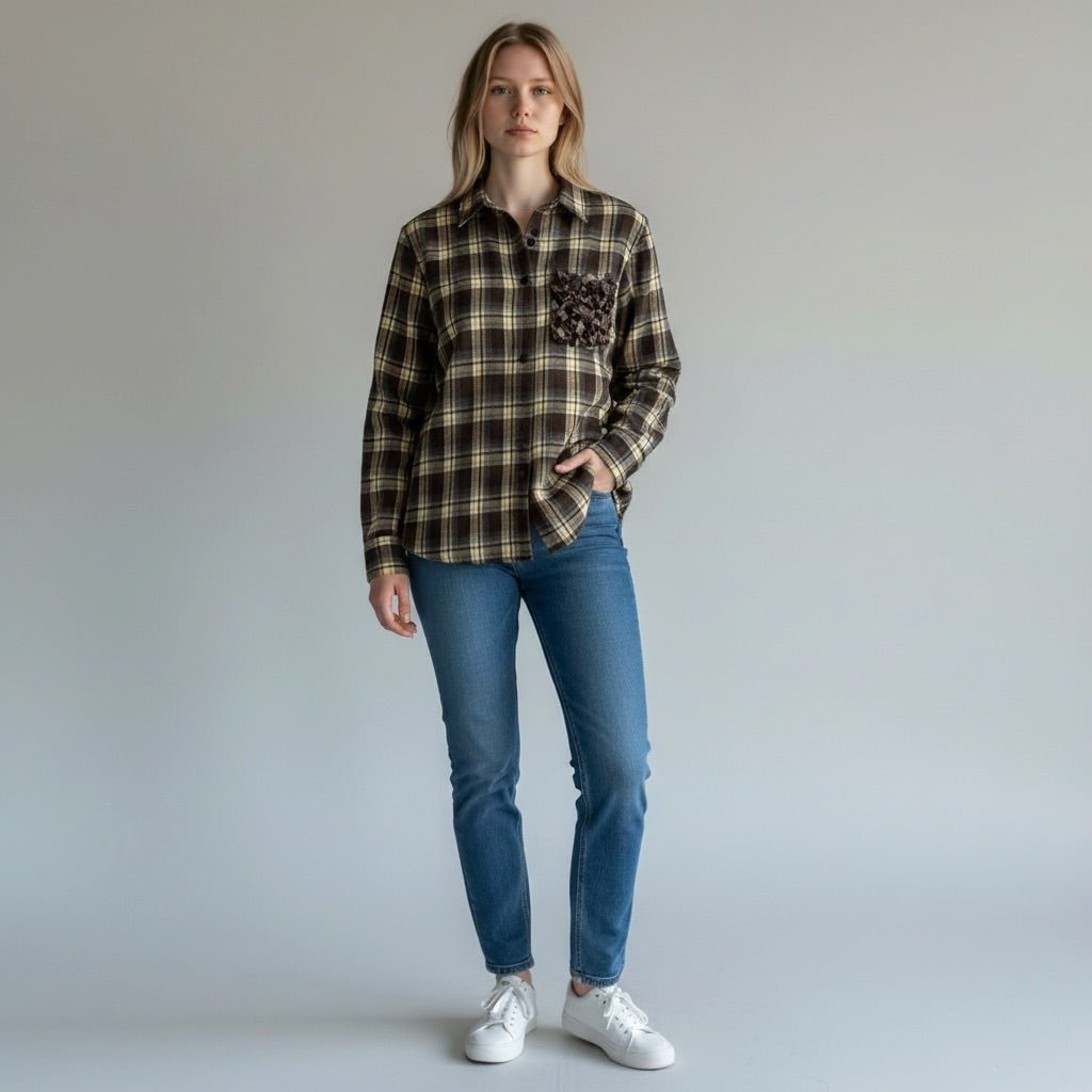 CAMICIA QUADRO TASCA PAILLETTES SUSY MIX - XE BLU Abbigliamento Donna