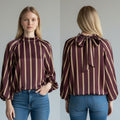CAMICIA RIGATA CON FIOCCO TENSIONE IN - XE BLU Abbigliamento Donna