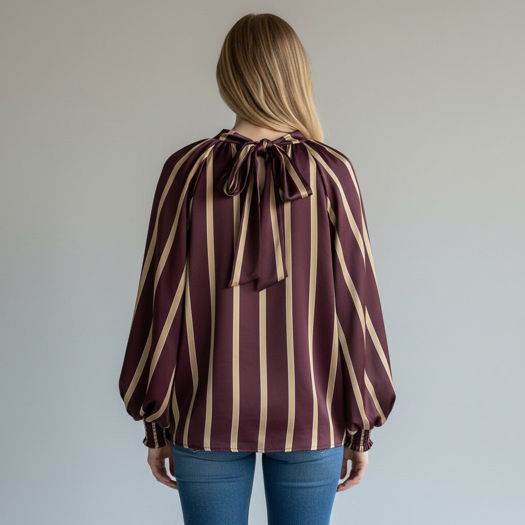 CAMICIA RIGATA CON FIOCCO TENSIONE IN - XE BLU Abbigliamento Donna